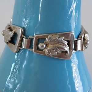 Whiting & Davis Co. Leaf Motif Silver-Tone Link Bracelet